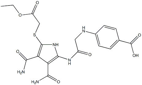 2-[[[(p-Carboxyphenyl)amino]acetyl]amino]-5-[(ethoxycarbonylmethyl)thio]-1H-pyrrole-3,4-dicarboxamide 구조식 이미지