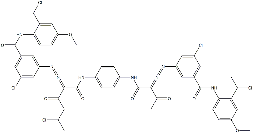 3,3'-[2-(1-Chloroethyl)-1,4-phenylenebis[iminocarbonyl(acetylmethylene)azo]]bis[N-[2-(1-chloroethyl)-4-methoxyphenyl]-5-chlorobenzamide] Structure