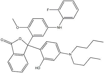 3-(4-Dibutylamino-2-hydroxyphenyl)-3-[5-(o-fluoroanilino)-2-methoxyphenyl]phthalide 구조식 이미지