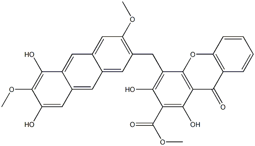 4-[(5,7-Dihydroxy-3,6-dimethoxyanthracen-2-yl)methyl]-1,3-dihydroxy-9-oxo-9H-xanthene-2-carboxylic acid methyl ester Structure