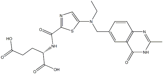 (2S)-2-[5-[N-Ethyl-N-[[(3,4-dihydro-2-methyl-4-oxoquinazolin)-6-yl]methyl]amino]-2-thiazolylcarbonylamino]glutaric acid 구조식 이미지