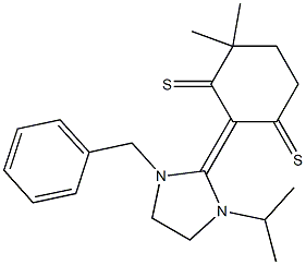 4,4-Dimethyl-2-[(1-benzyl-3-isopropyltetrahydro-1H-imidazol)-2-ylidene]cyclohexane-1,3-dithione Structure