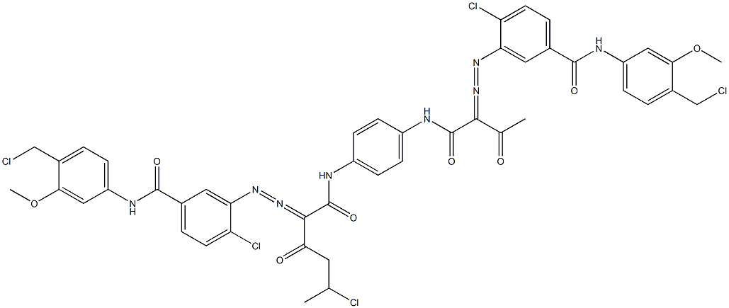 3,3'-[2-(1-Chloroethyl)-1,4-phenylenebis[iminocarbonyl(acetylmethylene)azo]]bis[N-[4-(chloromethyl)-3-methoxyphenyl]-4-chlorobenzamide] Structure