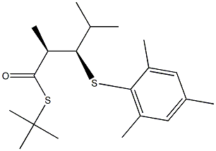 (1S,2R)-2-(2,4,6-Trimethylphenylthio)-1,3-dimethylbutane-1-thiocarboxylic acid S-tert-butyl ester 구조식 이미지