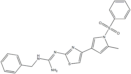 2-[[Amino(benzylamino)methylene]amino]-4-(1-phenylsulfonyl-2-methyl-1H-pyrrol-4-yl)thiazole 구조식 이미지