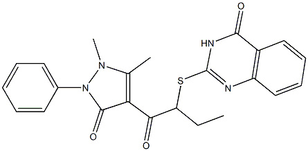 2-[[1-[(1-Phenyl-2,3-dimethyl-5-oxo-3-pyrazolin-4-yl)carbonyl]propyl]thio]quinazolin-4(3H)-one 구조식 이미지