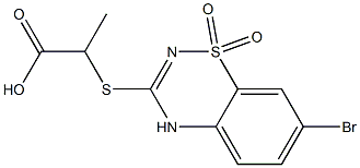 7-Bromo-3-[(1-carboxyethyl)thio]-4H-1,2,4-benzothiadiazine 1,1-dioxide 구조식 이미지