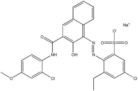 3-Chloro-5-ethyl-6-[[3-[[(2-chloro-4-methoxyphenyl)amino]carbonyl]-2-hydroxy-1-naphtyl]azo]benzenesulfonic acid sodium salt Structure