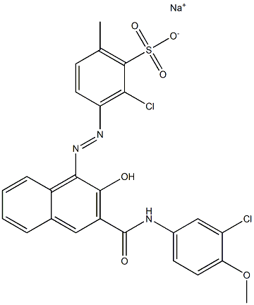 2-Chloro-6-methyl-3-[[3-[[(3-chloro-4-methoxyphenyl)amino]carbonyl]-2-hydroxy-1-naphtyl]azo]benzenesulfonic acid sodium salt Structure