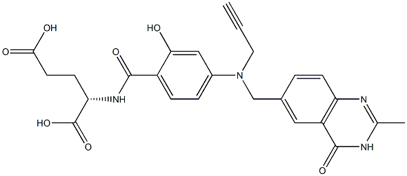 (2S)-2-[2-Hydroxy-4-[N-[(3,4-dihydro-2-methyl-4-oxoquinazolin)-6-ylmethyl]-N-(2-propynyl)amino]benzoylamino]glutaric acid 구조식 이미지