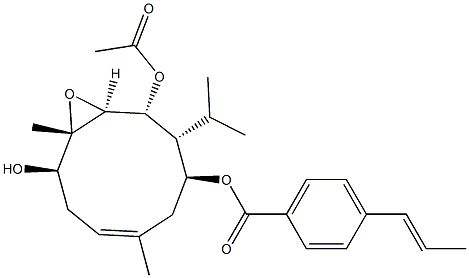(1S,2R,3R,4S,6E,10S)-6,10-Dimethyl-3-isopropyl-11-oxabicyclo[8.1.0]undec-6-ene-2,4,9-triol 2-acetate 4-trans-cinnamate Structure