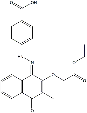 [[[1,4-Dihydro-1-[[[4-hydroxycarbonylphenyl]amino]imino]-3-methyl-4-oxonaphthalen]-2-yl]oxy]acetic acid ethyl ester Structure