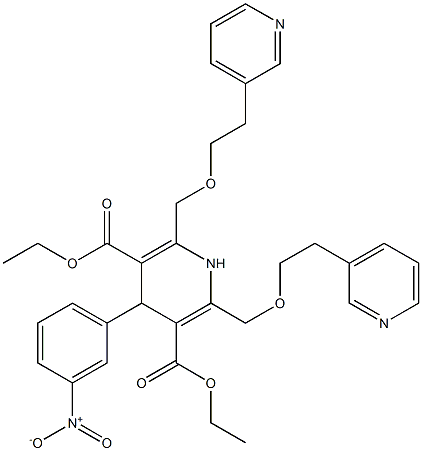 2,6-Bis(2-(pyridin-3-yl)ethoxymethyl)-4-(3-nitrophenyl)-1,4-dihydropyridine-3,5-dicarboxylic acid 3-ethyl 5-ethyl ester 구조식 이미지