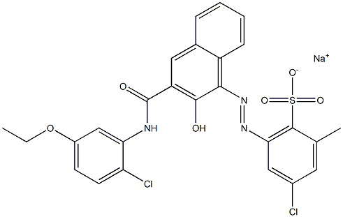 4-Chloro-2-methyl-6-[[3-[[(2-chloro-5-ethoxyphenyl)amino]carbonyl]-2-hydroxy-1-naphtyl]azo]benzenesulfonic acid sodium salt 구조식 이미지