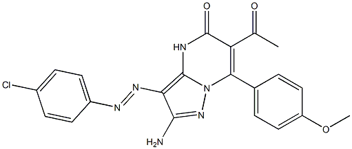 2-Amino-3-(4-chlorophenylazo)-6-acetyl-7-(4-methoxyphenyl)pyrazolo[1,5-a]pyrimidin-5(4H)-one 구조식 이미지