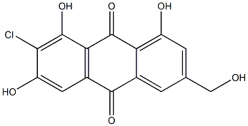 1-Hydroxy-3-hydroxymethyl-6-hydroxy-7-chloro-8-hydroxy-9,10-anthraquinone 구조식 이미지