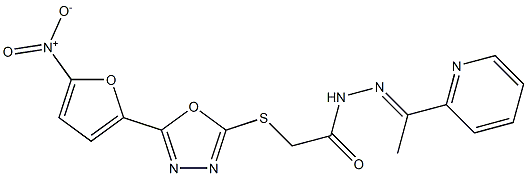 N2-[1-(Pyridin-2-yl)ethylidene]-2-[5-(5-nitro-2-furyl)-1,3,4-oxadiazol-2-ylthio]acetohydrazide 구조식 이미지