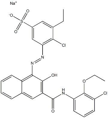 4-Chloro-3-ethyl-5-[[3-[[(3-chloro-2-ethoxyphenyl)amino]carbonyl]-2-hydroxy-1-naphtyl]azo]benzenesulfonic acid sodium salt 구조식 이미지