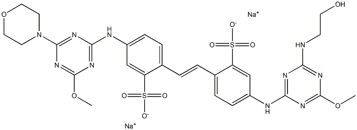 4-[(4-Methoxy-6-morpholino-1,3,5-triazin-2-yl)amino]-4'-[[6-methoxy-4-[(2-hydroxyethyl)amino]-1,3,5-triazin-2-yl]amino]stilbene-2,2'-disulfonic acid disodium salt 구조식 이미지