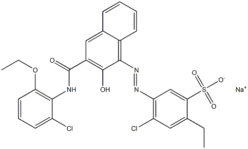 4-Chloro-2-ethyl-5-[[3-[[(2-chloro-6-ethoxyphenyl)amino]carbonyl]-2-hydroxy-1-naphtyl]azo]benzenesulfonic acid sodium salt 구조식 이미지