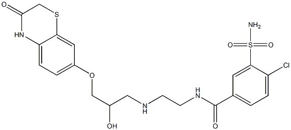 4-Chloro-3-sulfamoyl-N-[2-[[2-hydroxy-3-[[(3,4-dihydro-3-oxo-2H-1,4-benzothiazin)-7-yl]oxy]propyl]amino]ethyl]benzamide 구조식 이미지