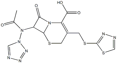 8-Oxo-7-(1H-tetrazol-1-ylacetylamino)-3-(1,3,4-thiadiazol-2-ylthiomethyl)-5-thia-1-azabicyclo[4.2.0]oct-2-ene-2-carboxylic acid 구조식 이미지