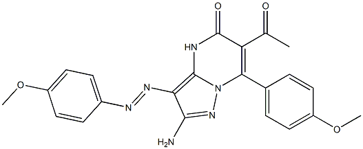 2-Amino-3-(4-methoxyphenylazo)-6-acetyl-7-(4-methoxyphenyl)pyrazolo[1,5-a]pyrimidin-5(4H)-one Structure