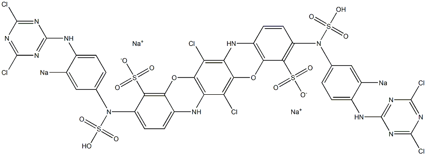 3,10-Bis[4-[(4,6-dichloro-1,3,5-triazin-2-yl)amino]-3-sodiosulfoanilino]-6,13-dichloro-5,12-dioxa-7,14-diazapentacene-4,11-disulfonic acid disodium salt Structure