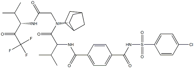 N-[(1S)-1-[[[(2R)-Bicyclo[2.2.1]heptan-2-yl][[[1-(trifluoroacetyl)-2-methylpropyl]carbamoyl]methyl]amino]carbonyl]-2-methylpropyl]-N'-[(4-chlorophenyl)sulfonyl]terephthalamide 구조식 이미지