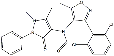 (3-(2,6-Dichlorophenyl)-5-methylisoxazol-4-yl)-N-(2,3-dimethyl-5-oxo-1-phenyl(3-pyrazolin-4-yl))formamide 구조식 이미지