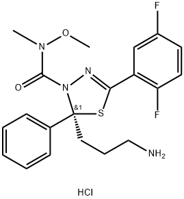 (2S)-2-(3-Aminopropyl)-5-(2,5-difluorophenyl)-N-methoxy-N-methyl-2-phenyl-1,3,4-thiadiazole-3(2H)-carboxamide Hydrochloride Structure