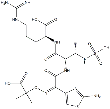 (8S,11S,Z)-5-(2-Aminothiazol-4-yl)-11-(3-guanidinopropyl)-2,2-dimethyl-6,9-dioxo-8-((S)-1-(sulfoamino)ethyl)-3-oxa-4,7,10-triazadodec-4-ene-1,12-dioic Acid Structure