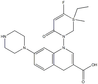 Ethyl 6-fluoro-1-methyl-4-oxo-7-(1-piperazinyl)-4H-(1,3)thiazine (3,2A) quinolin-3-carboxylate Structure