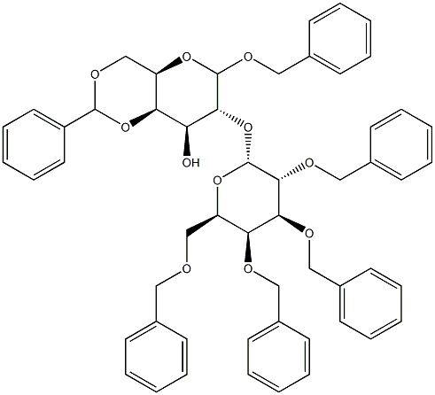 Benzyl2-O-(2,3,4,6-tetra-O-benzyl-a-D-galactopyranosyl)-4,6-O-benzylidene-D-galactopyranose 구조식 이미지