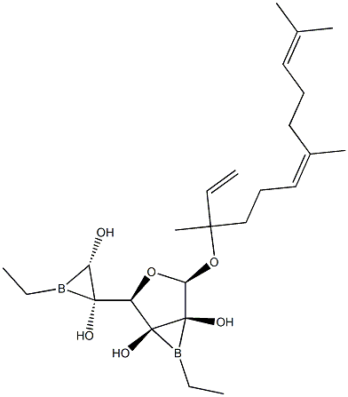 beta-D-Mannofuranoside, 2,3:5,6-di-ethylboranediyl-cis-nerolidyl 구조식 이미지