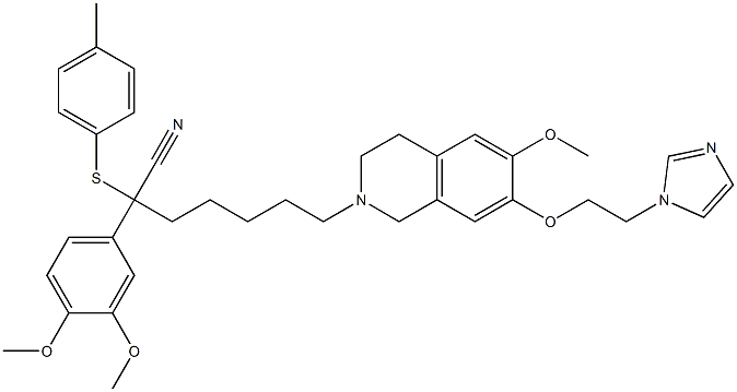 alpha-(3,4-dimethoxyphenyl)--3,4-dihydro-7-(2-(1H-imidazol-1-yl)ethoxy)-6-methoxy-alpha-((4-methylphenyl)thio)-2-(1H)-isoquinolineheptanenitrile Structure