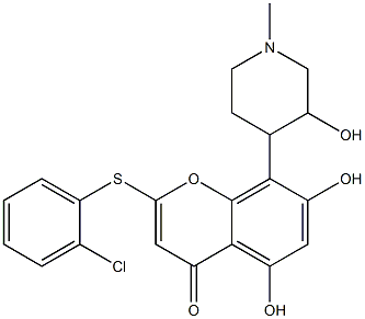 2-((2-chlorophenyl)thio)-5,7-dihydroxy-8-(3-hydroxy-1-methyl-4-piperidinyl)-4H-1-benzopyran-4-one Structure