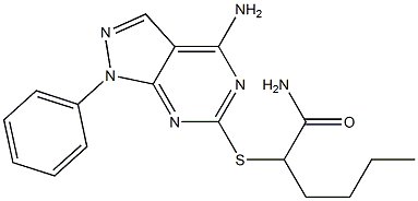 alpha-((4-amino-1-phenylpyrazolo(3,4-d)pyrimidin-6-yl)thio)hexanamide 구조식 이미지