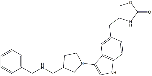 3-(3-(N-benzylaminomethyl)pyrrolidinyl)-5-((2-oxooxazolidin-4-yl)methyl)indole Structure