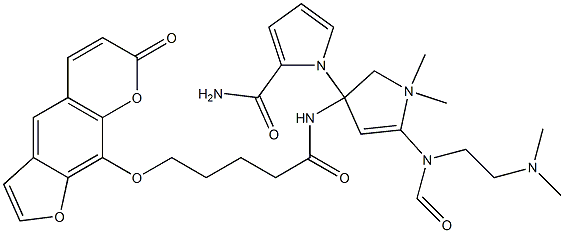 N-(2-(dimethylamino)ethyl)-1-methyl-4-(1-methyl-4-((5-(8-psoralenyloxy)pentanoyl)amino)pyrrole-2-carboxamido)pyrrole-2-carboxamide Structure