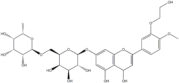 (2S,3R,4S,5R,6R)-2-[[4,5-dihydroxy-2-[3-(2-hydroxyethoxy)-4-methoxy-phenyl]-4H-chromen-7-yl]oxy]-6-[[(2R,3R,4R,5S,6S)-3,4,5-trihydroxy-6-methyl-oxan-2-yl]oxymethyl]oxane-3,4,5-triol 구조식 이미지