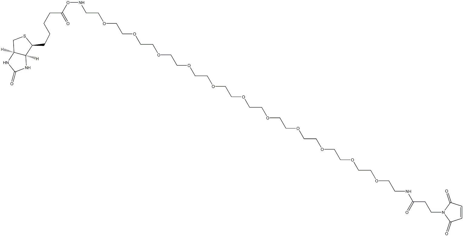 N-(35-Biotin-amino-3,6,9,12,15,18,21,24,27,30,33-undecaoxapentatriacontyl)-3-(maleinimido)propanamide 구조식 이미지