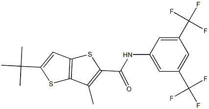 N2-[3,5-di(trifluoromethyl)phenyl]-5-(tert-butyl)-3-methylthieno[3,2-b]thio phene-2-carboxamide 구조식 이미지