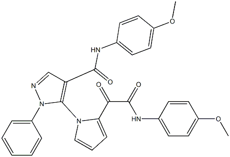 5-{2-[2-(4-methoxyanilino)-2-oxoacetyl]-1H-pyrrol-1-yl}-N-(4-methoxyphenyl)-1-phenyl-1H-pyrazole-4-carboxamide 구조식 이미지