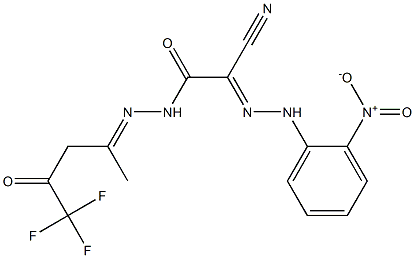 2-cyano-2-[(E)-2-(2-nitrophenyl)hydrazono]-N'-[(E)-4,4,4-trifluoro-1-methyl-3-oxobutylidene]acetohydrazide 구조식 이미지