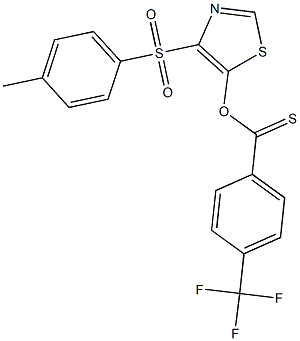 4-[(4-methylphenyl)sulfonyl]-1,3-thiazol-5-yl 4-(trifluoromethyl)benzene-1-carbothioate Structure