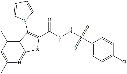 4-chloro-N'-{[4,6-dimethyl-3-(1H-pyrrol-1-yl)thieno[2,3-b]pyridin-2-yl]carbonyl}benzenesulfonohydrazide 구조식 이미지