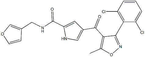 4-{[3-(2,6-dichlorophenyl)-5-methyl-4-isoxazolyl]carbonyl}-N-(3-furylmethyl)-1H-pyrrole-2-carboxamide 구조식 이미지