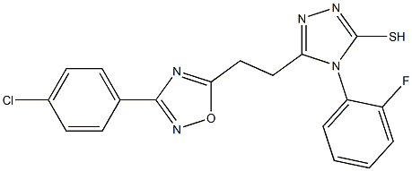 5-{2-[3-(4-chlorophenyl)-1,2,4-oxadiazol-5-yl]ethyl}-4-(2-fluorophenyl)-4H-1,2,4-triazole-3-thiol 구조식 이미지