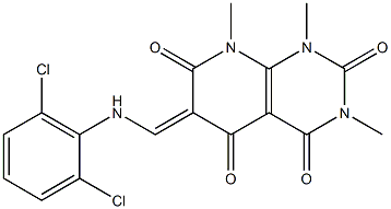 6-[(2,6-dichloroanilino)methylidene]-1,3,8-trimethyl-1,2,3,4,5,6,7,8-octahydropyrido[2,3-d]pyrimidine-2,4,5,7-tetraone Structure